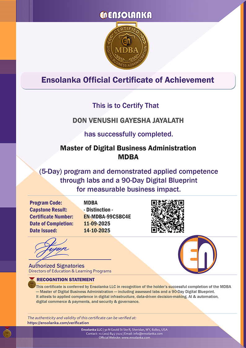 Sample Certificate — Master of Digital Business Administration